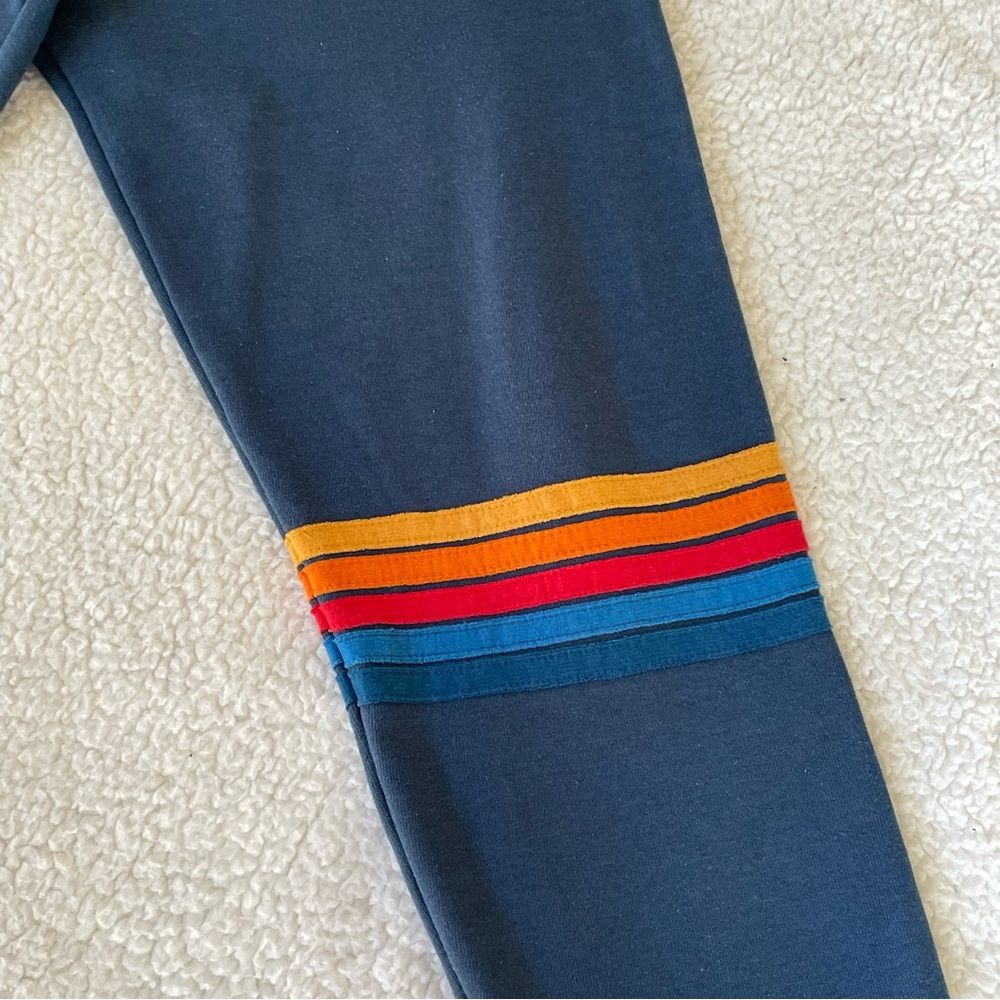 Aviator Nation Navy Blue Women's Rainbow Stitch Sweatpants Joggers 5 stripes Med - Picture 8 of 10